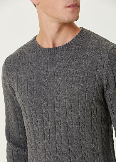 Beymen Club Gri İnce Saç Örgü Dokulu Kazak - 6