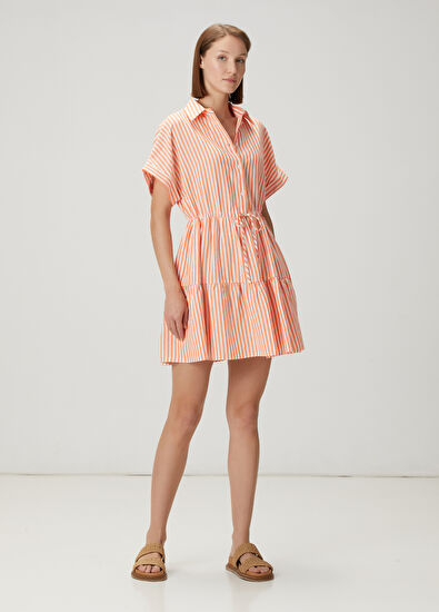 Beymen Club Orange Striped Mini Shirt Dress - 3
