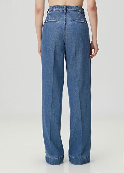 7 For All Mankind Wide Leg Mavi Pileli Jean Pantolon - 4