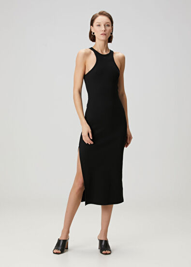 Courreges Siyah Ribli Midi Elbise - 3