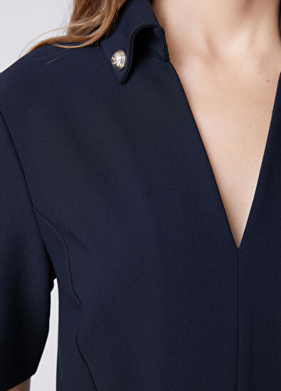 Beymen Club Lacivert Pile Detaylı Mini Elbise - 6