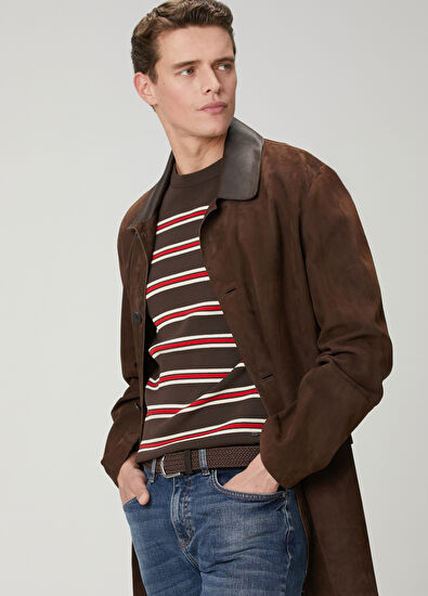 Beymen Club Koyu Kahverengi Yakası Deri Garnili Süet Ceket - 4