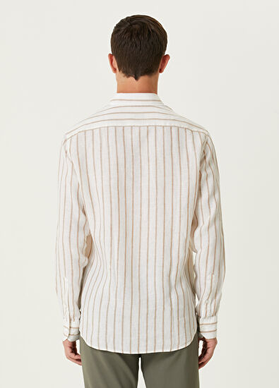 Beymen Club Comfort Fit Coffee White Linen Shirt - 3