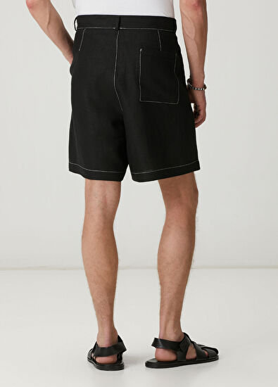 Beymen Club Siyah Beyaz Dikişli Keten Şort - 3