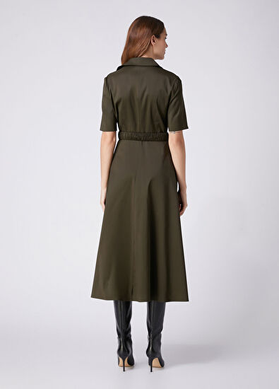 Beymen Club Khaki Belted Midi Taffeta Dress - 5
