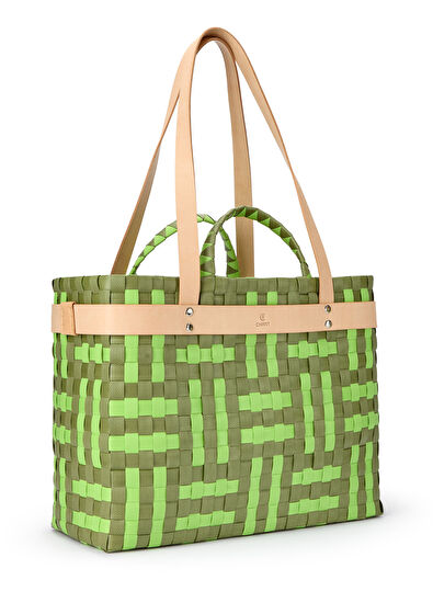 Chivit Andriake Basket Bag Olive Büyük Boy El Yapımı Kadın Omuz Çantası - 3