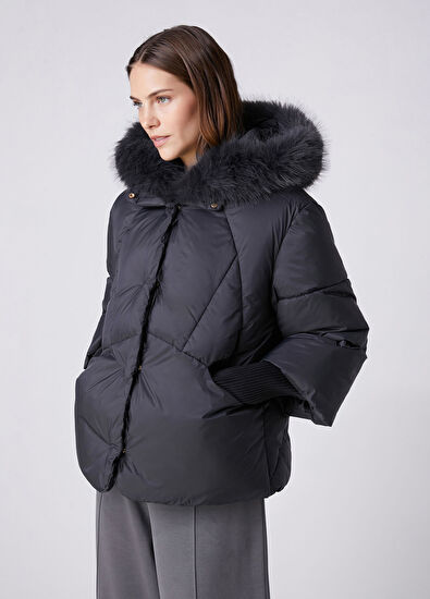 Beymen Club Koyu Gri Kapüşonlu Puffer Mont - 5
