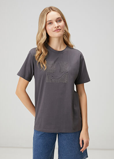 Beymen Club Koyu Gri Hotfix Logolu T-shirt - 4