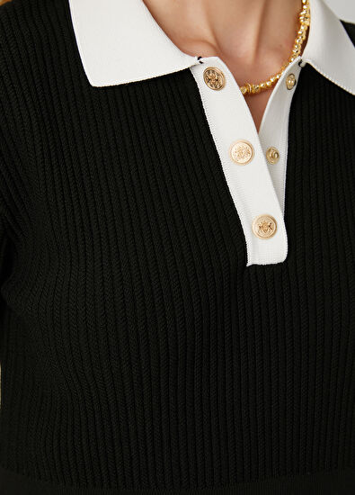 Beymen Club Siyah Beyaz Kısa Kol Polo Kazak - 5