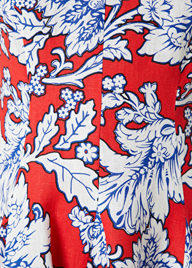 Beymen Club Kırmızı Çiçek Desenli Mini Keten Elbise - 5