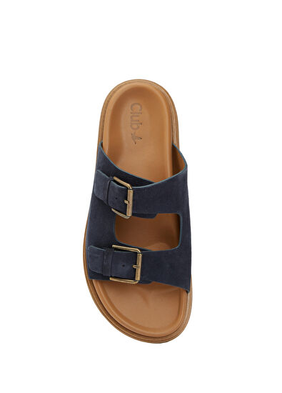 Beymen Club Navy Blue Double Strap Men's Suede Slippers - 4