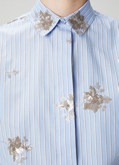 Beymen Club Mavi Çizgili İşlemeli Gömlek - 5