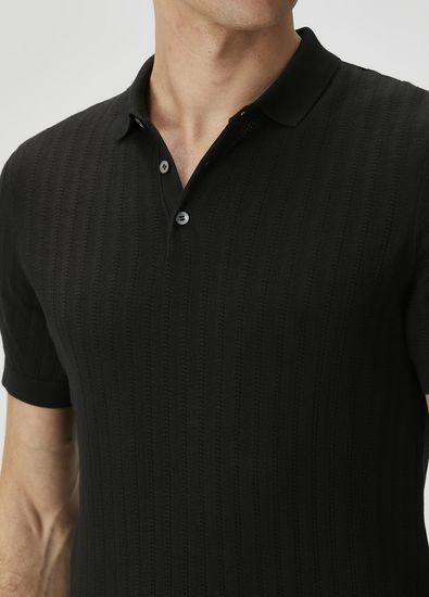 Beymen Collection Siyah Polo Yaka Ajurlu Kısa Kollu Triko - 6