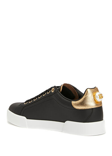 Dolce&Gabbana Portofino Siyah Gold Kadın Deri Sneaker - 3