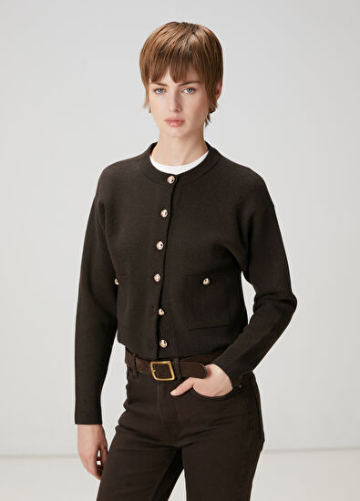 Beymen Club Koyu Kahverengi Yün Triko Hırka - 3