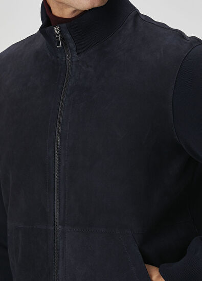 Koyu Lacivert Triko Garnili Süet Hybrid Mont - Görsel 7