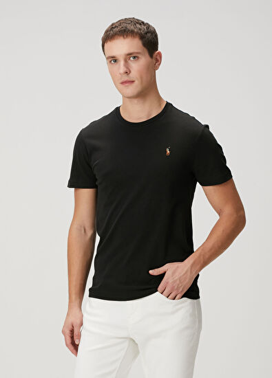 Siyah Logo Nakışlı Basic T-shirt - Görsel 4