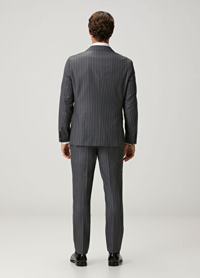 Drop 7 Gri Çizgi Desenli Yün Kruvaze Takım Elbise - Görsel 7