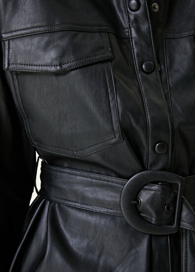 Beymen Club Siyah Kemerli Suni Deri Dış Gömlek - 7