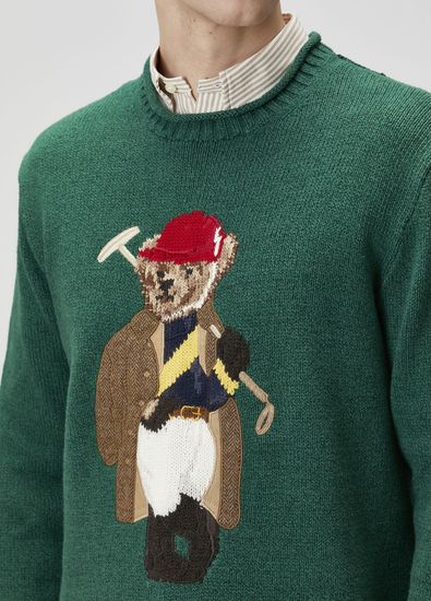 Polo Ralph Lauren Green Teddy Bear Jacquard Linen Sweater - 5