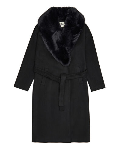 Beymen Club Siyah Yakası Suni Kürklü Kruvaze Kaşe Palto - 7