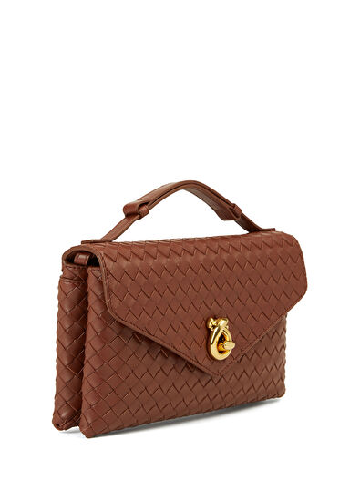 Knot Kahverengi Örgü Dokulu Kadın Deri Çanta - Görsel 4