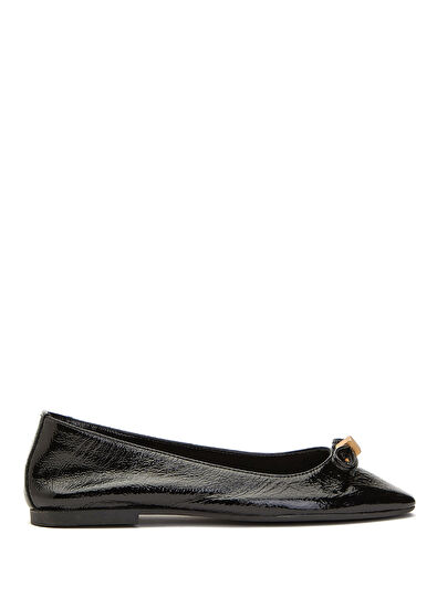 Beymen Club Black Logo Accessories Leather Ballet Flats - 6