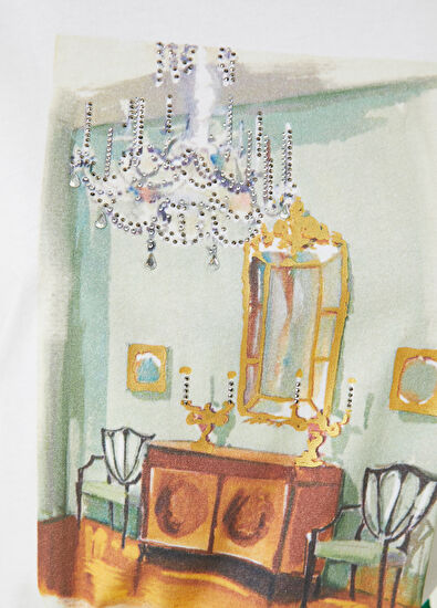 Beymen Club Room Artwork Beyaz Bisiklet Yaka Baskılı T-shirt - 5