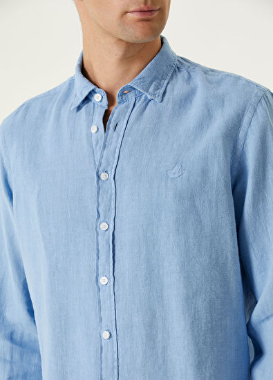 Beymen Club Comfort Fit Mavi Keten Gömlek - 4