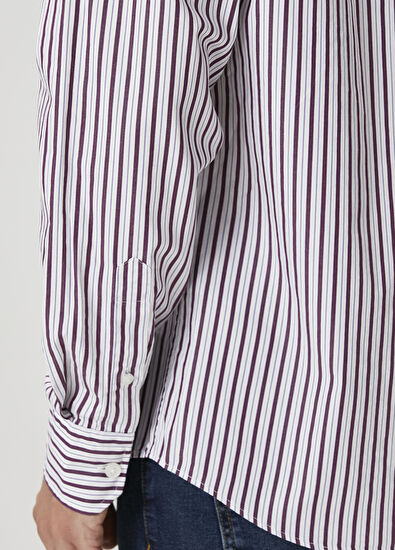 Beymen Club Comfort Fit Mürdüm Çizgi Desenli Gömlek - 7