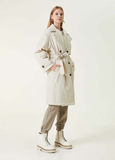 Beymen Club Ekru Kelebek Yaka Kruvaze Dolgulu Pardösü - 5