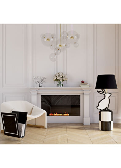 Wonderland Design Atelier Tavşan Figürlü Siyah Beyaz Ahşap Abajur - 5