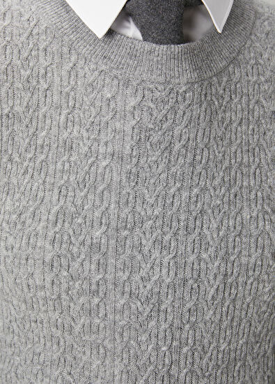 Beymen Club Gri Melanj Saç Örgü Yün Kazak - 5