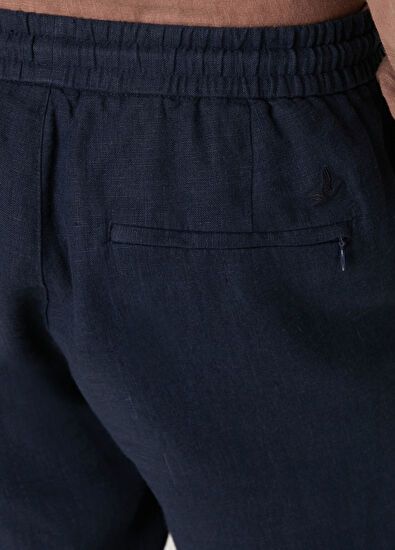 Beymen Club Navy Blue Waist Corded Linen Shorts - 5