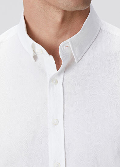 Beyaz Gofre Desenli Gömlek - Görsel 7