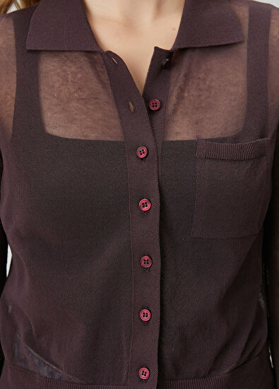 Beymen Club Mürdüm İnce Transparan Polo Hırka - 5