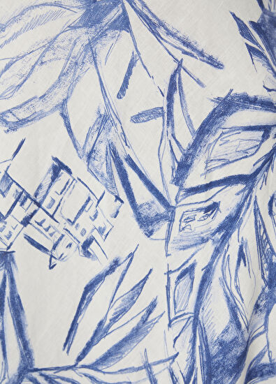 Beymen Club Mavi Beyaz Desenli Maksi Keten Etek - 5