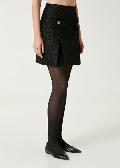 Black Glitter Tweed Mini Skirt Beymen Club Black Glitter Tweed Mini Skirt - 3
