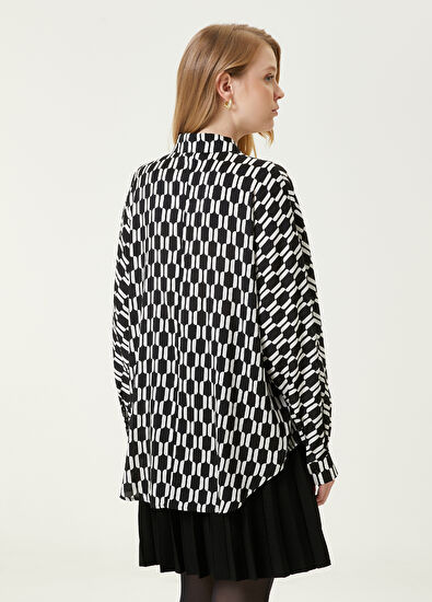 Beymen Club Siyah Beyaz Desenli Twill İpek Gömlek - 6