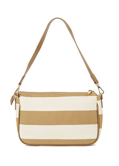 Beymen Club Taba Beyaz Çizgili Kadın Keten Çanta - 4