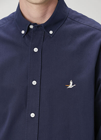 Beymen Club Comfort Fit Navy Blue Gabardine Texture Shirt - 6