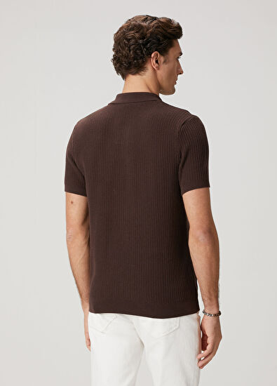 Beymen Club Kahverengi Polo Yaka Kısa Kollu Dokulu Triko - 5