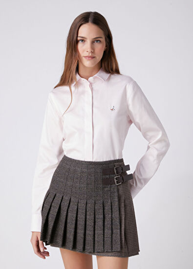 Beymen Club Pink Bird Logo Embroidered Basic Poplin Shirt - 5