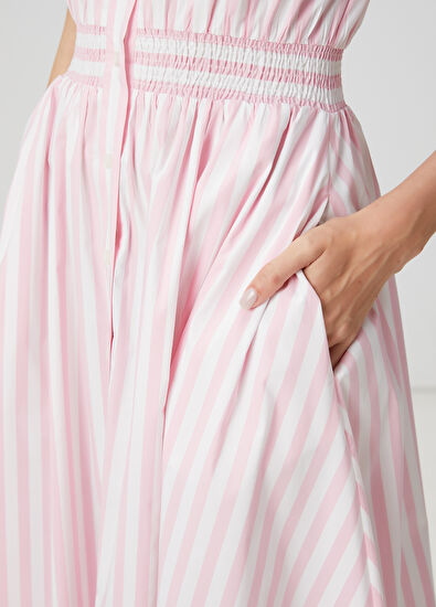 Beymen Club Pembe Beyaz Çizgili Midi Gömlek Elbise - 5