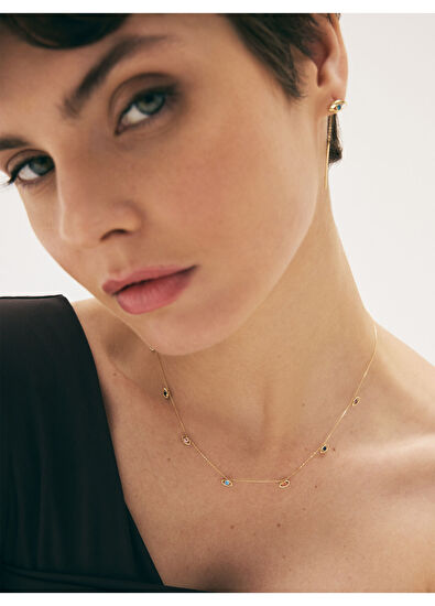 Evil Eye Rainbow 14 Ayar Altın Kadın Kolye - Görsel 6