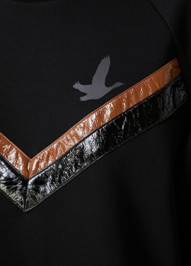 Black Patent Leather Stripe Sweatshirt Beymen Club Black Patent Leather Stripe Sweatshirt - 5