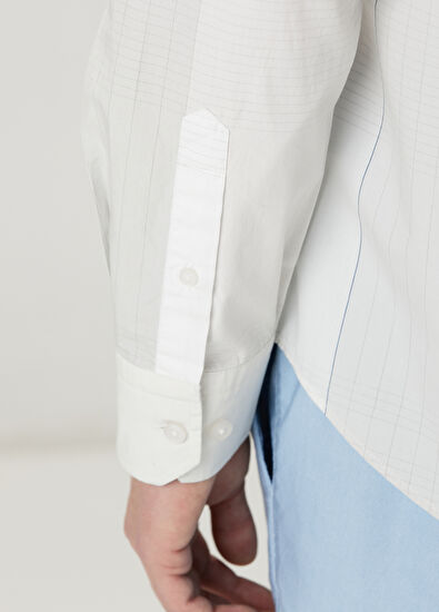 Beymen Club White Blue Patterned Regular Fit Cotton Shirt - 7