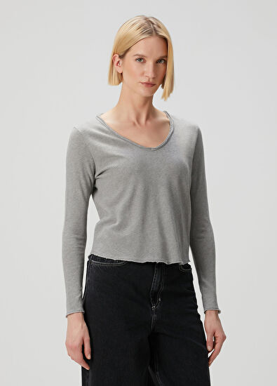 American Vintage Gri Uzun Kol T-shirt - 3