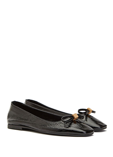 Beymen Club Black Logo Accessories Leather Ballet Flats - 7
