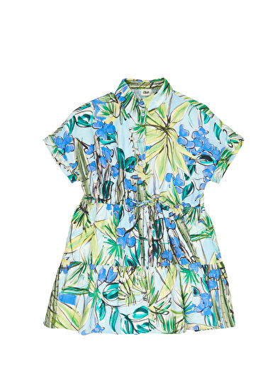 Beymen Club Yeşil Mavi Botanik Desenli Mini Keten Elbise - 7